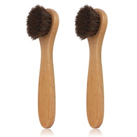 Wooden Shoe Brushes 2 Pack, Natural Wood Handle Long Horsehair Brushes for Boots and Leather Shoes, Professional Grade Shoe Cleaning Brushes for Daily Care and Maintenance
