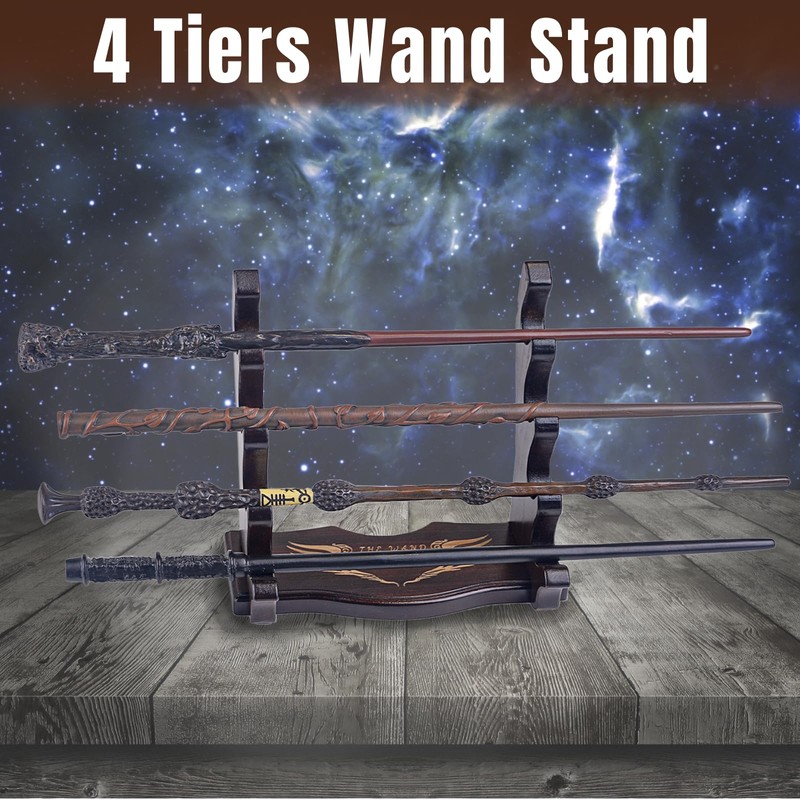 WodGod Wooden Magic Wand Holder and Display Stand,4 Tiered Wood