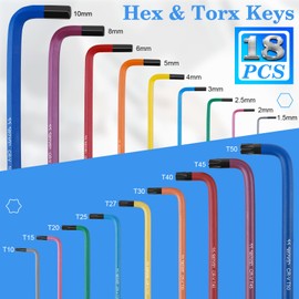 ss shovan 18PCS Allen Key Set, Metric Ball End Hex Key Set and Torx/Star Key Set (with T-Handle), Sizes 1.5mm-10mm & T10-T50, Alan Keys Sets for Furniture Assembly, Household DIY, Bike Repair