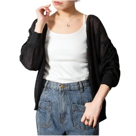 Cross Marberry JX112 Mesh Knitting V-Neck Cardigan Large Size Knit Cardigan M - 5L Thin Sheer, Black