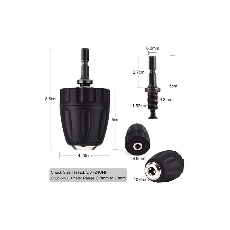 DeWin Chuck Screwdriver, Adapter Drill Bit 3/8-24UNF 0.8-10MM Keyless Drill