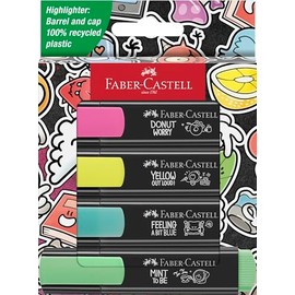 Faber-Castell 254690 Graffiti Neon Highlighter Pens with Precision Chisel Tip, Bright Graffiti Neon Colours, Ergonomic Flat Design Set of 4