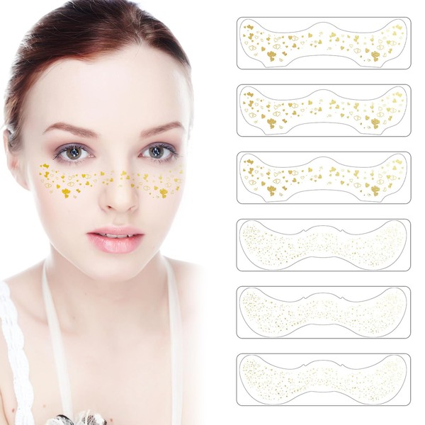 6 Pcs Glitter Freckles Face Tattoo, Face Glitter Makeup Patches,