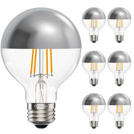Owilukie Half Silver Chrome Light Bulb 6W (60W Equivalent), Dimmable Decorative LED Edison Bulb G80/G25, E26 3000K Soft White Globe Tipped Edison Bulbs, Globe Shape LED Bulb,E26 Base Pack of 6