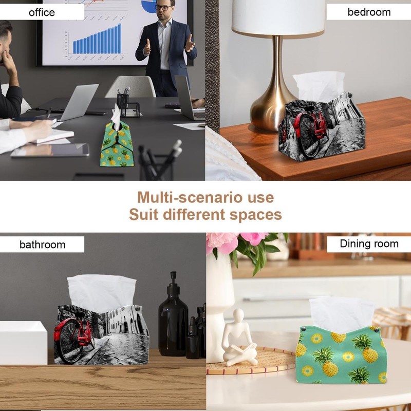 2 Pack Tissue Box Cover Holder, Red Bicycle Rectangle Leather