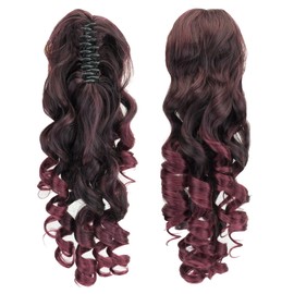 IMISSU Long Curly Claw Ponytail Clip On Hair Extension Pony Tail Hair Piece (Black Ombre Burgundy 1T118)