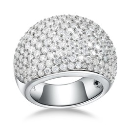 AGRULE 5.14 Carat Statement Moissanite Cocktail Ring 14K White Gold Plated Sterling Silver 20mm Wide Chunky Diamond Dome Ring VVS D Color Moissanite Wedding Anniversary Rings for Women, Size 9