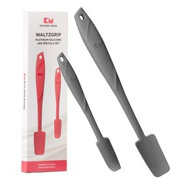 Kitchen Mama Silicone Jar & Can Spatula Set: Heat-Resistant, Dishwasher Safe, Ergonomic Grip, Perfect for Mixing, Scraping, Scooping, and Spreading, Nonstick Cookware, Platinum WaltzGrip (Metal Gray)