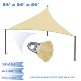 E&K Sunrise 24' x 24' x 24' Sun Shade Sail Triangle Canopy Shade Cover with A Ring Steel Cable Wire UV Block for Pergola Patio Backyard Garden Deck Outdoor (Sand)