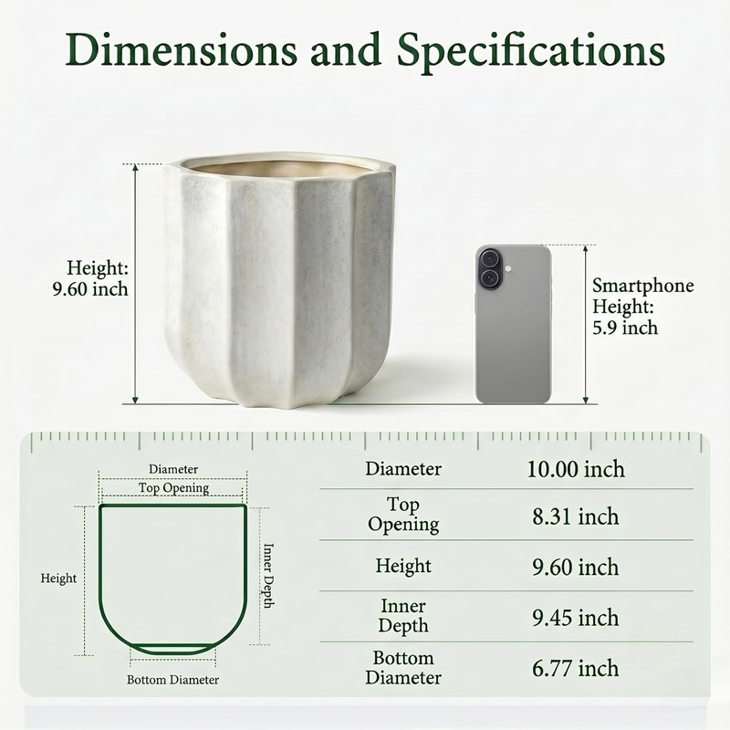 10 Inch Ceramic Plant Pot for Indoor Plants with Drainage