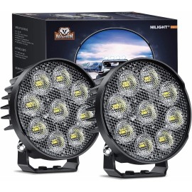 Nilight 2PCS 4Inch Led Pods Round 3370LM Built-in EMC Work Light 90?? Flood Beam