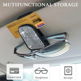 Etre Jeune Sunglass Holder for Car Visor Sunglasses Clip Magnetic Leather Glasses Eyeglass Holder, Silver Bling Car Accessories for Women, 1 Pc