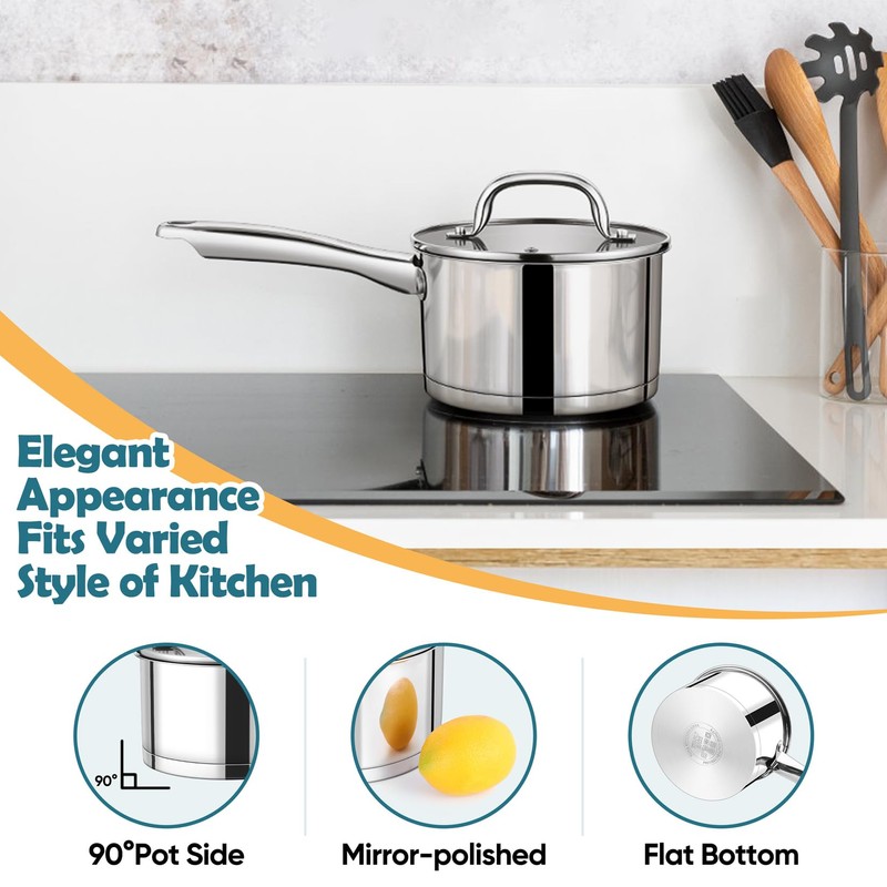 P&P CHEF 2 Quart Saucepan with Lid Set, Stainless Steel