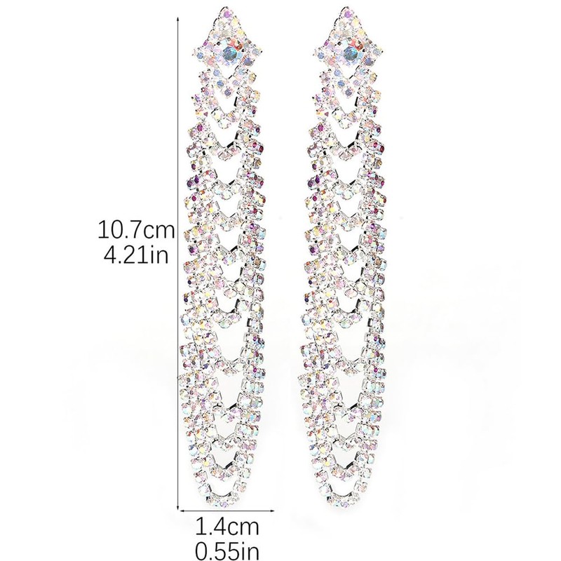 Chargances Boho Rhinestone Tassel Long Earrings for Women Sparkling Crystal