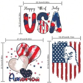 Independence Day Flag Love USA Heat Transfer Vinyl Stickers Iron on Transfers Patches Decals HTV Decals Appliques for T Shirts DIY Clothes Fabric Craft Decorations