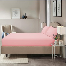 HADI LONDON Microfibre Fitted Sheet Single Double King and Super King - 16 inch (40 cm) Extra Deep Pocket Soft Plain Dyed Brushed Shrinkage and Fade Resistant Bed Sheet (Baby Pink, Double)