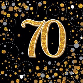 OAKTREE 636019 Sparkling Fizz 70th Napkins 33 cm x 33 cm 3 Ply, Black/Gold, Pack of 16