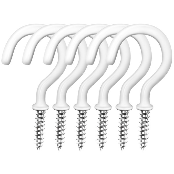 1-1/2" White Vinyl Coated Screw-in Hooks, Ceiling Hooks Wall Hooks