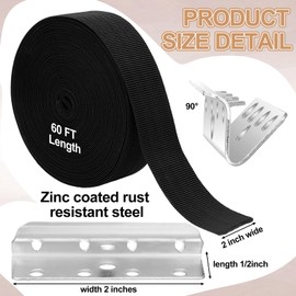 Threehoney Replacement Elastic Webbing Kit to Repair Sagging Couch, Chair, Patio Furniture, 2 Inch Wide x 60 Ft. Strap Metal Webbing Clips Patio Chair Strap Repair Kit for Furniture