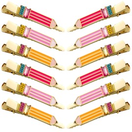 Yuxung 12 Pcs Pencil Hair Clips Teacher Barrettes Cute Back to School Hairpins Funny Crystal Holiday Alligator Hairclip for Women Teacher Appreciation Gifts Hair Accessories