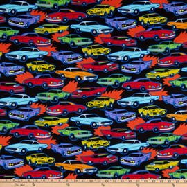 Timeless Treasures Speed Muscle Cars Black, Quilting Fabric by the Yard