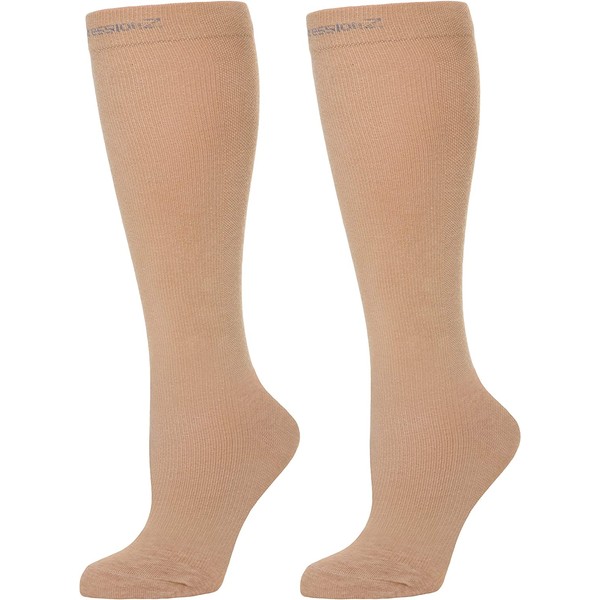 CompressionZ Compression Socks for Men & Women - 30 40 mmHg Graduated Medical Compression - Travel, Edema, Diabetics - Swelling in Feet & Legs - S, Nude