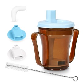 Ehucon Dysphagia Regulating Drinking Cup,include 5cc and 10cc sip cup, No Thickeners (Clear Brown Body Cup& Light Blue Lid)