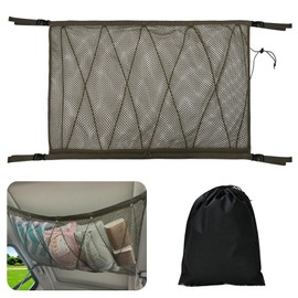 WATUNID Car Ceiling Cargo Net Pocket with Double-ended Zipper, 35.4"x25.5" Load-Bearing Car Roof Storage Organizer with 1PCS Drawstring Bag, Large Capacity Cargo Netting for Putting Quilt Toy Sundries