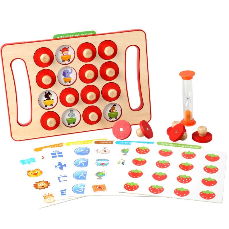 Children Wooden Memory Matching Game with Double Sided Cards Interactive