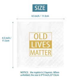 100Pcs Old Lives Matter Napkins, Funny Retirement or 40th 50h 60th 70th 80th Birthday Gifts Party Decorations for Men, Unique Gag Gifts Napkins for Dad, Grandpa, Old Man, 2Ply 4.5x4.5inches