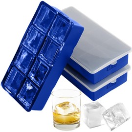 Gorilla Grip Slow Melting Large Silicone Ice Cube Tray for Freezer, 2 Pack, Easy to Push 8 Giant Square Cubes, Use for Cocktails, Iced Coffee, Water Bottle, Puree, Kitchen Bar Essentials, Royal Blue