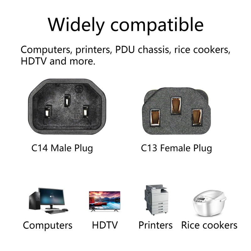 1Pair 90 Degree IEC 320 C14 Male to C13 Female