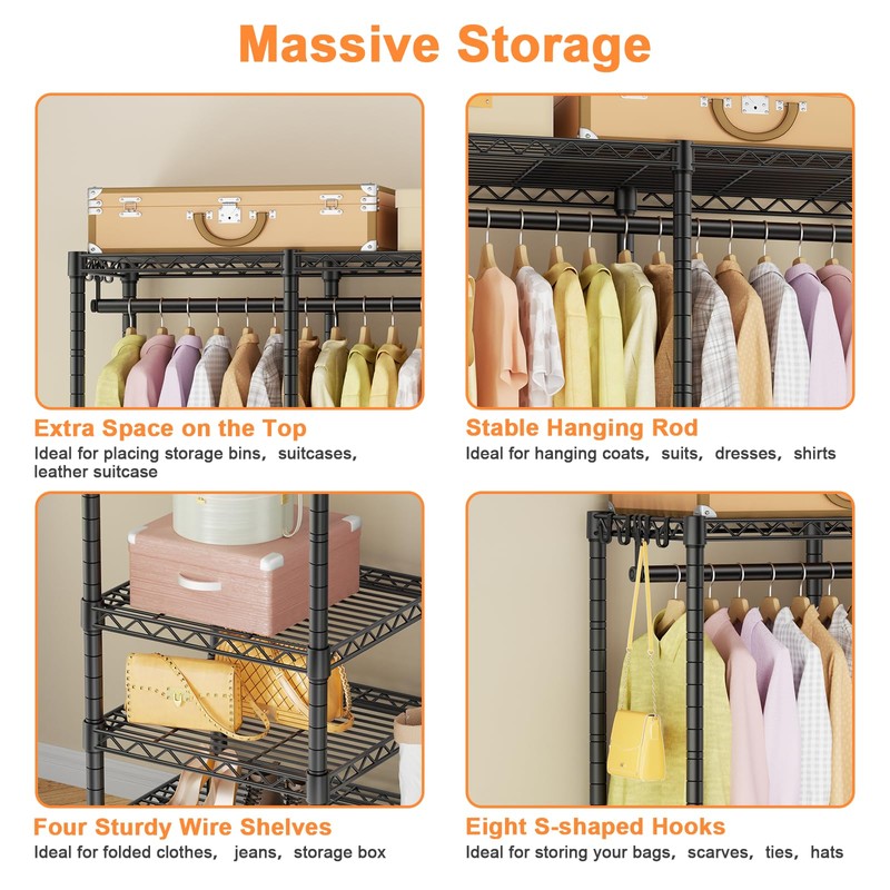 Ulif F4R Heavy Duty Clothes Rack（With Lockable Wheels ） Rolling