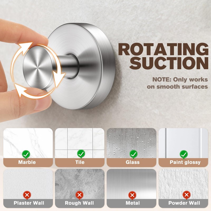 2 Pack Suction Cup Hooks for Shower Stainless Steel, Suction
