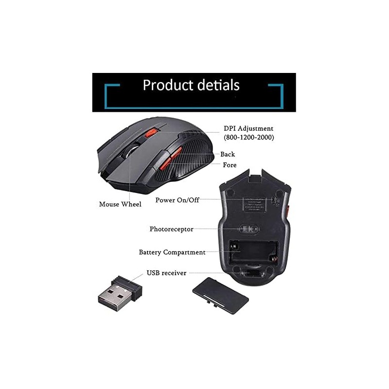 ELLENNE Ratón Gaming inalámbrico inalámbrico 1200 DPI 6 teclas óptico