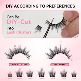 uCoolMe Lashes Lash Clusters Natural Look False Eyelashes Strip Lashes 6 Pairs Can Be DIY-Cut into Lash Clusters CC Curl - WideSpan Spiky Lashes Ultra-Thin Black Cotton Band(Muse)