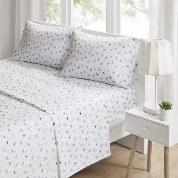 Intelligent Design Microfiber Cozy Bed Sheet Set, Modern All Season Bedding & Pillowcases, Premium 14" Elastic Pocket Fits up to 16" Mattress, Queen Grey Llamas 4 Piece