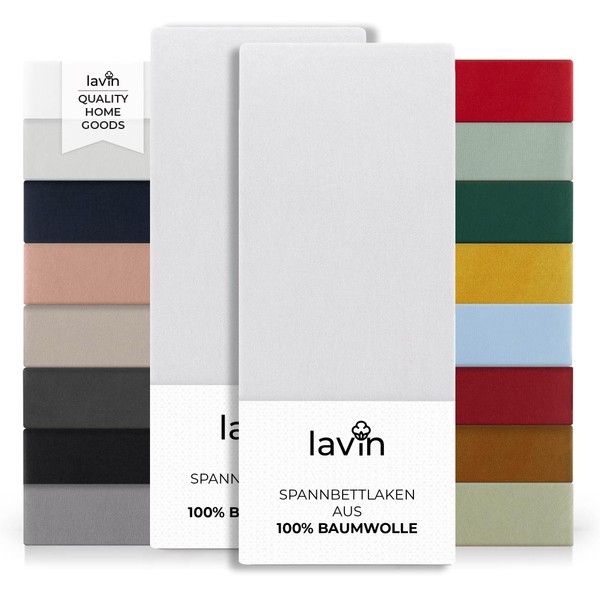 Set of 2 Lavin Fitted Sheets 100% Cotton Jersey Fitted