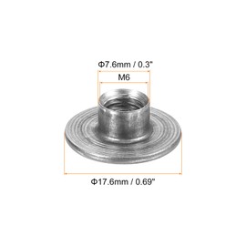 sourcing map M6 T-nuts, 50pcs Carbon Steel Tee Nut Round Base Weld Nuts 6mm Height Through Hole Flange Insert Female Thread Plate Nuts, Dark Gray