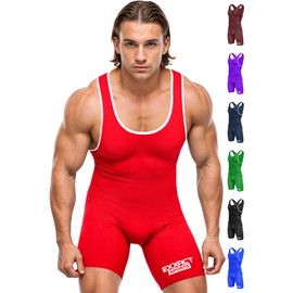 Exxact Sports Plain Men's Wrestling Singlet, High Performance Powerlifting Singlet Wrestling Singlets for Men - (Red, AL)