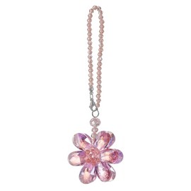 Pink Crystal Flower Car Charm for Women - Feng Shui Rearview Mirror Hanging Ornament - Crystal Bead Auto Interior Decor