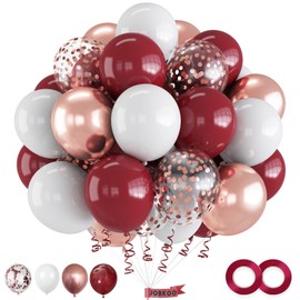 Burgundy and Gold Balloons, 60 Pcs Maroon and White Balloons with Rose Gold Confetti Metallic Rose Gold Balloons, Dark Red Balloons for Bridal Shower Women Girls Birthday Anniversary Party Decorations