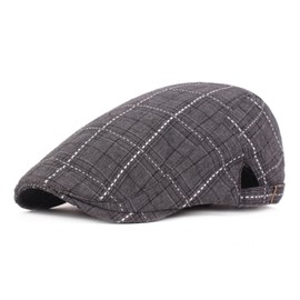 YAMEIZE Vintage Flat Cap Grid for - Men Women Duckbill British Style Newsboy Cotton Beret Hat Men Retro Winter Driving Outdoor Dark Grey