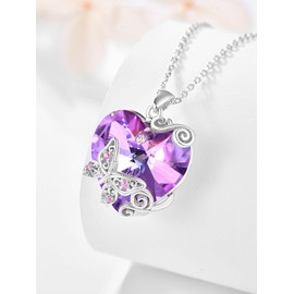 AENEAS Butterfly Necklace for Women 925 Sterling Silver Butterfly Pendant Necklace with Love Heart Purple Crystal Butterfly Jewelry Gifts for Lovers