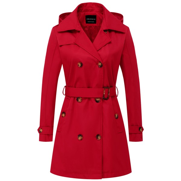 CREATMO US Womens Trench Coat Petite Waterproof Dress Coat With
