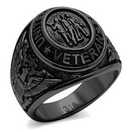 Eternal Sparkles Men's USA Veterans Military Patriotic Masculine Statement Ring in Black Stainless Steel