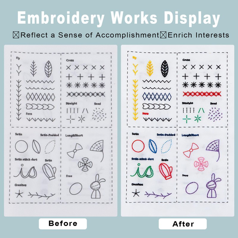 Beginner Embroidery Starter Kit, With Embroidery Stitch Book and 3-Pack