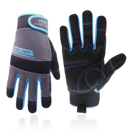 HANDLANDY Utility Work Gloves Mens & Women, Safety Mechanic Working Gloves Touch Screen, Flexible Breathable Yard Gloves (Large, Blue-Men Size)