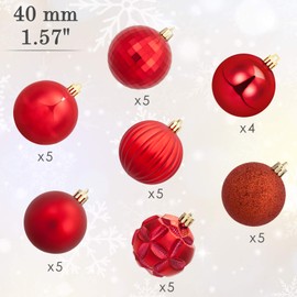 AMS Christmas Ball Ornaments Exquisite Colorful Balls Decorations Pendant Pack of 24pcs (40mm, Red)