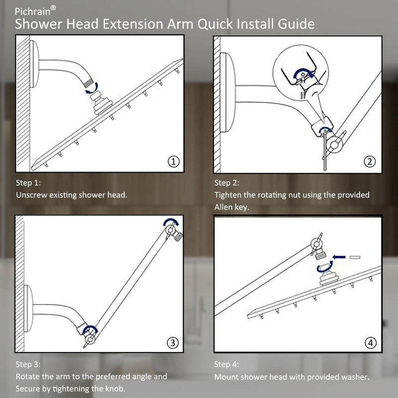 Shower Extension Arm for Rain Showerheads, Angle & Height Adjustable,
